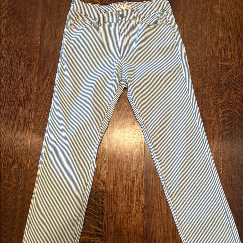 Oat New York Blue and White Striped Straight Leg Jeans